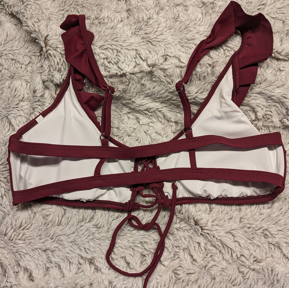 Cup She Sexy Playful Bikini Ruffles Flowers Solid Print Size Large NWT - Picture 4 of 9